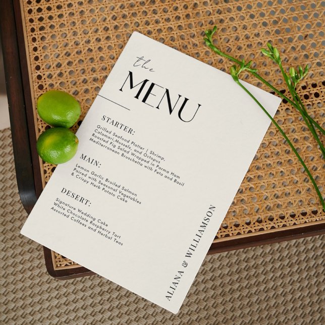 Menu Elégant vieux argent noir minimal Mariage Table (Créateur téléchargé)