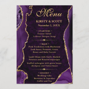 Menu Élégant violet et or Parties scintillant Faux Mari