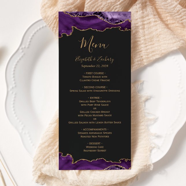 Menu Élégant violet or Agate Mariage foncé (Créateur téléchargé)