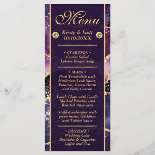 Menu Élégant violet Parties scintillant or marbre Agate