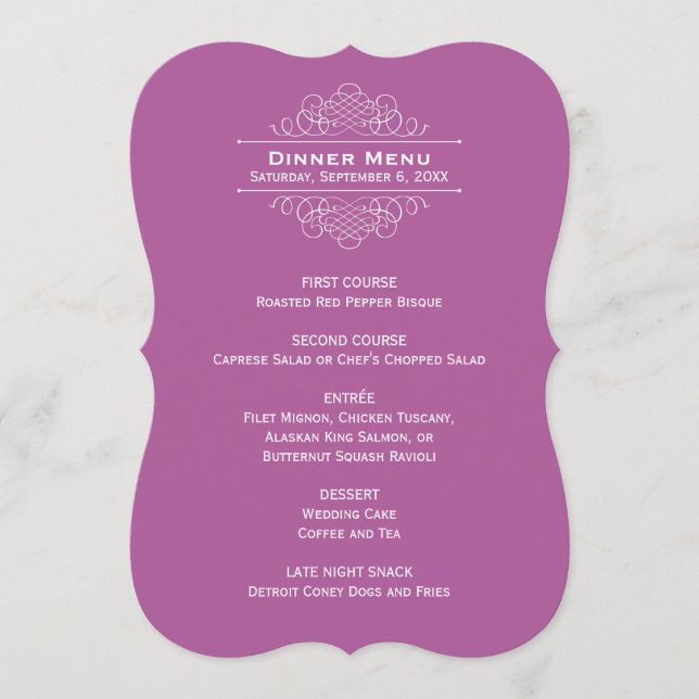 Menu Élégant Violet violet violet Mariage Monogram Dîne (Devant)
