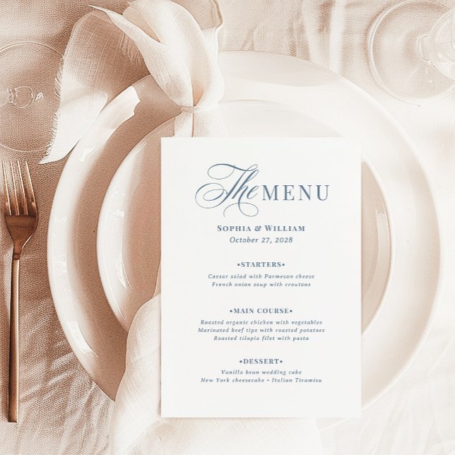 Menu Elegant White and Dusty Blue | Classic Luxe  (Créateur téléchargé)