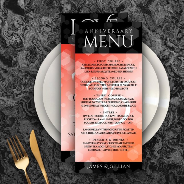 Menu Elégante 35ème anniversaire de Mariage de corail (Elegant 35th Coral Wedding Anniversary Menu Rack Card Cover Photo.)