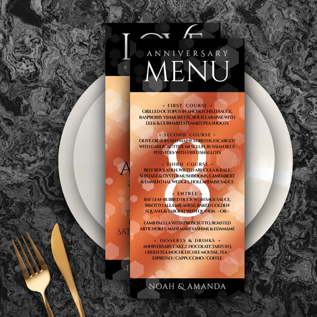 Menu Élégante 8ème anniversaire du Mariage de bronze (Elegant 8th Bronze Wedding Anniversary Menu Rack Card Cover Photo.)