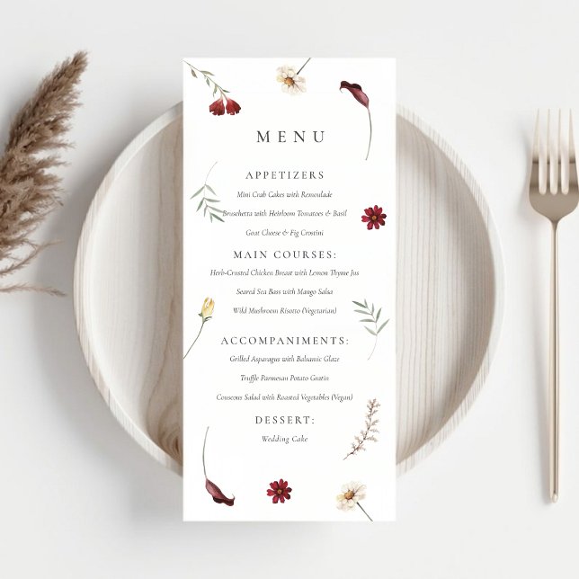 Menu Elégante aquarelle automne Fleur sauvage Mariage d (Elegant Watercolor Fall Autumn Wildflower Wedding Menu)