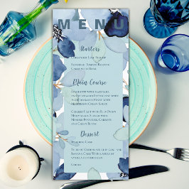 Menu Elégante Aquarelle Bleu Floral mariage