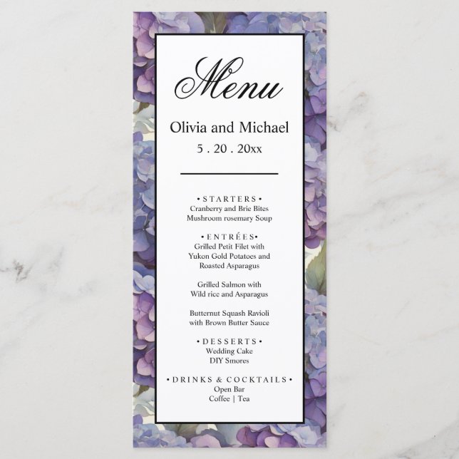 Menu Elégante aquarelle bleu violet poussiéreuse (Devant)