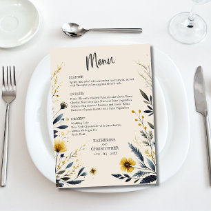 Menu Elégante aquarelle Fleur sauvage Mariage beige Men