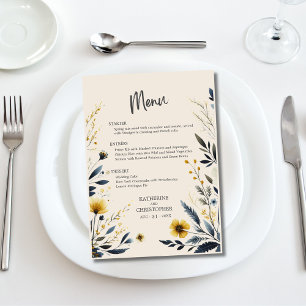 Menu Elégante aquarelle Fleur sauvage Mariage beige Men