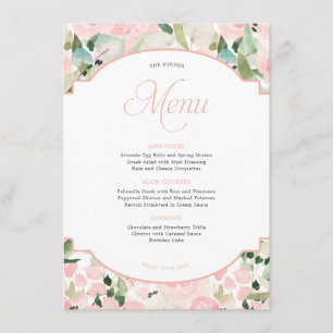 Menu Elégante aquarelle florale Blush Pink Party