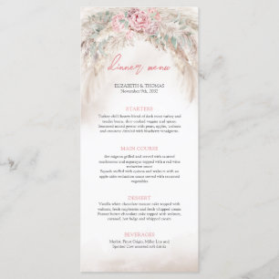 Menu Elégante aquarelle poussiéreuse rose pampas sauge 