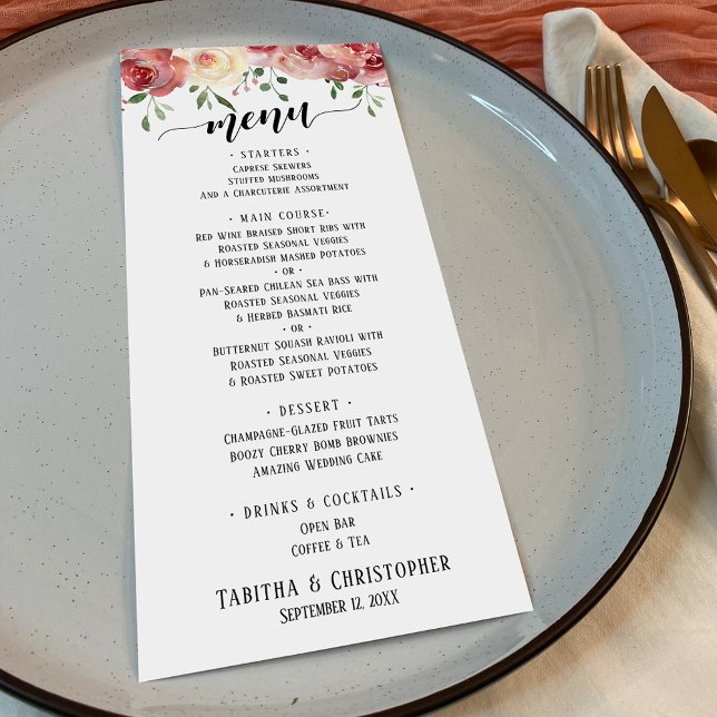 Menu Élégante calligraphie, Bourgogne et Roses de Blush (Créateur téléchargé)