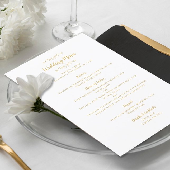 Menu Élégante calligraphie de mariage Chic Gold White D (Créateur téléchargé)