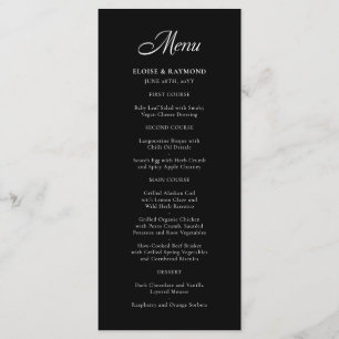 Menu Élégante calligraphie minimaliste Mariage noir