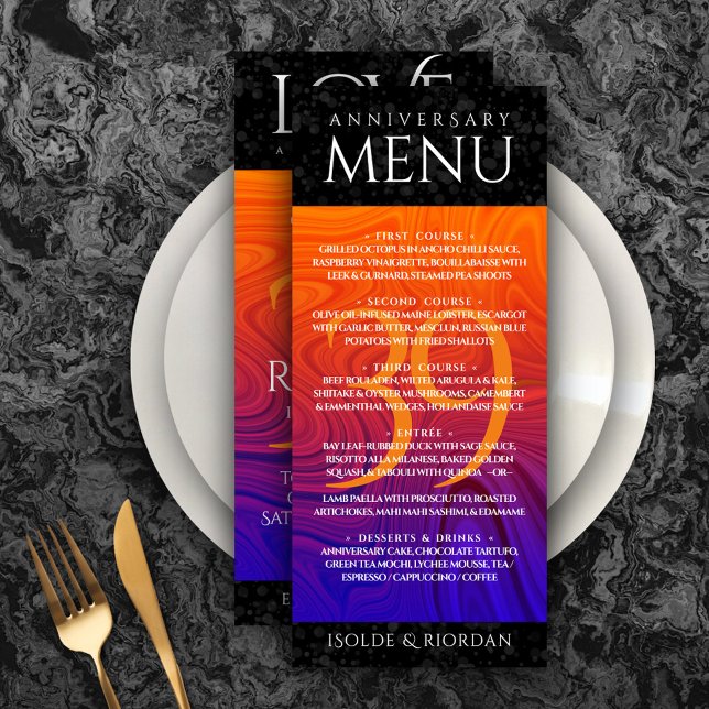 Menu Élégante célébration du 39e anniversaire du Mariag (Elegant 39th Agate Wedding Anniversary Menu Rack Card Cover Photo.)