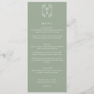 Menu Élégante crête florale Monogramme Sage Mariage ver