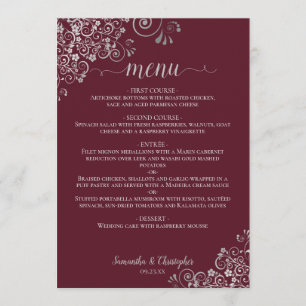 Menu Elégante dentelle argentée sur Mariage Bourgogne