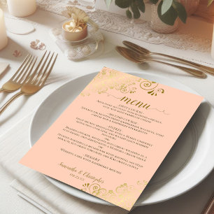 Menu Elégante dentelle d'or sur le Mariage de plage de