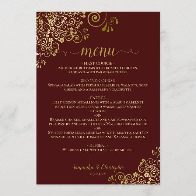 Menu Elégante dentelle or Frills Auburn Brown Mariage (Devant)