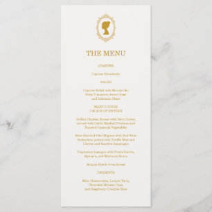 Menu Élégante Douche de Mariée Bleue et Or Damassée