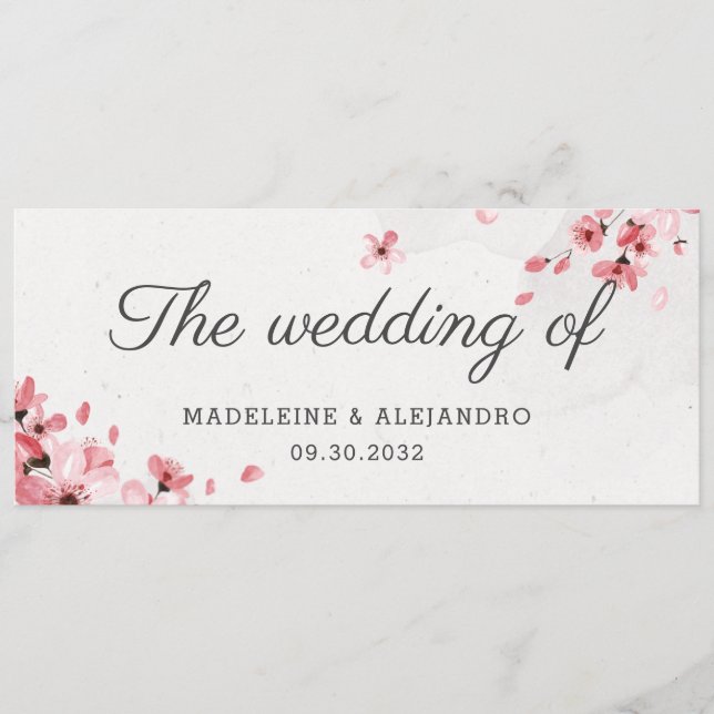 Menu Élégante fleur de cerisier rose mariage de (Devant)