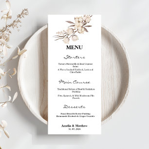 Menu Elégante Fleur de coton noir et blanc Mariage