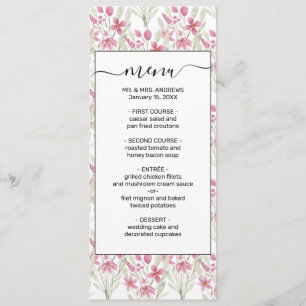 Menu Elégante Fleurs rose Sage Vert Aquarelle Florale