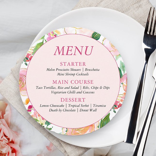 Menu Élégante Florale Blush Rose Gold Flowery (Pretty menu from my Floral Chic Quinceanera Collection
)