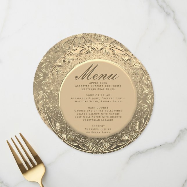 Menü Elegante Gold Verziert Menükarte (Vorderseite/Rückseite Beispiel)