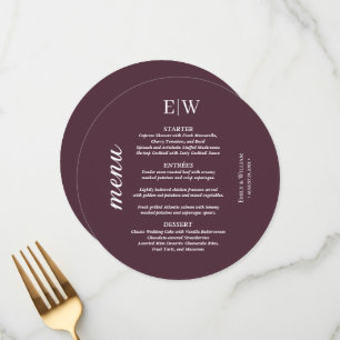 Menu Elégante laque simple cerise, Mariage Monogramme