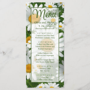 Menu Elégante marguerite blanche champs fleuris blancs 