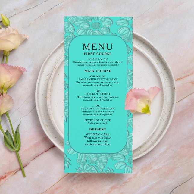 Menu Elégante marguerite romantique Floral Turquoise Ma (Romantic Daisies Floral Turquoise Wedding Program Menu)