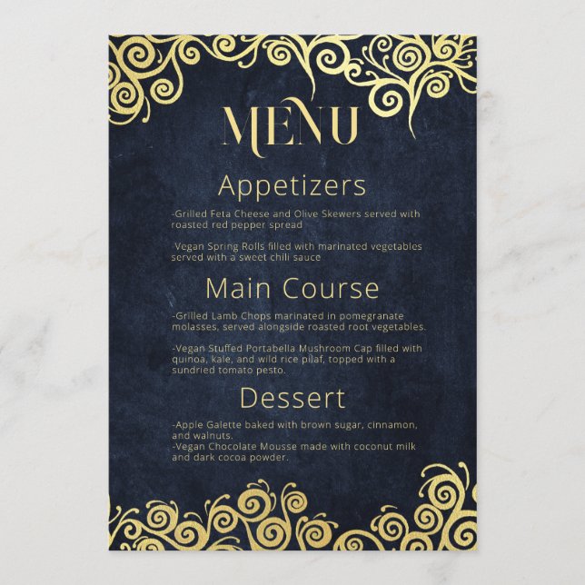 Menu Elégante Marine Baroque Et Mariage Chic Gold Class (Devant)