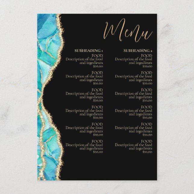 Menu Elégante Parties scintillant Bleue Noir Aquarelle  (Devant)
