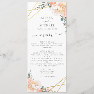 Menu Elégante Pomme Florale Crème d'or Mariage Réceptio