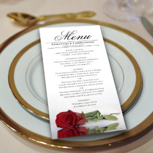 Menu Élégante Rose rouge avec Mariage de Réflexions
