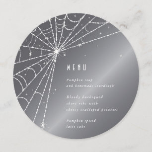 Menu Élégante toile d'araignée diamantée grise argentée