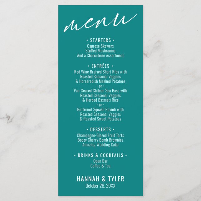Menu Élégante Typographie contemporaine simple Turquois (Devant)