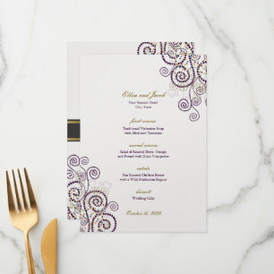 Menu Elégante Vintage Boho pourpre spirales Mariage mod