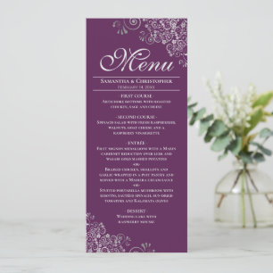 Menu Elégantes boucles d'argent sur Plum violet Mariage