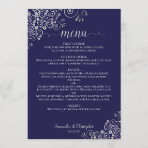 Menu Élégantes dentelles d'argent sur Mariage bleu mari