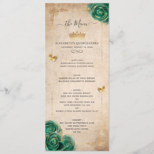 Menu Élégantes Roses Vertes et Or Aquarelle Florale