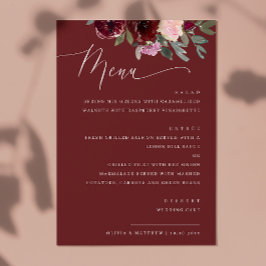 Menu Élégants roses de marron rouge. Mariage fleuri du 