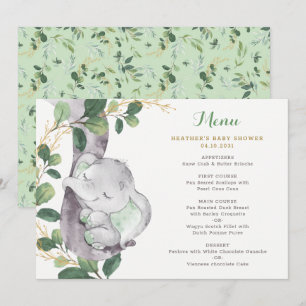 Menu Eléphant vert chic Baby shower neutre genre