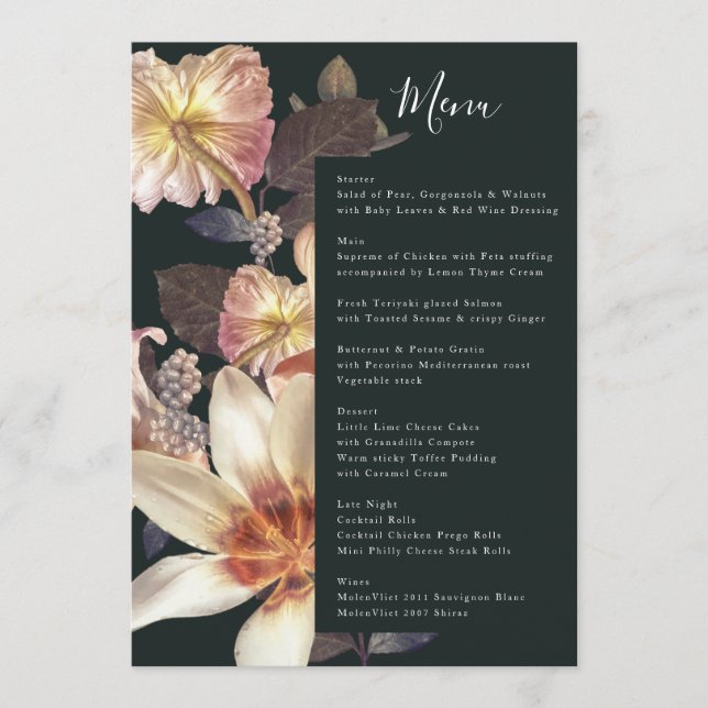 Menu Emerald Antique Vintage Wedding (Devant)