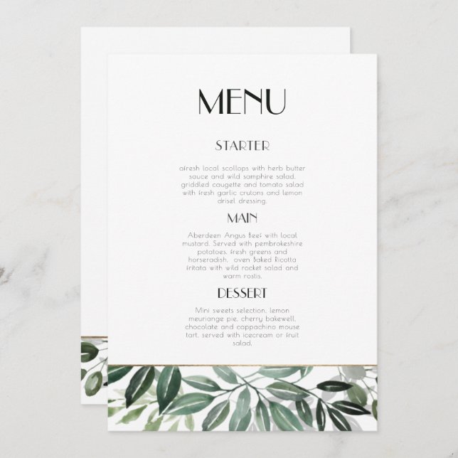 Menü "Emerald Forest" Einladung (Vorne/Hinten)