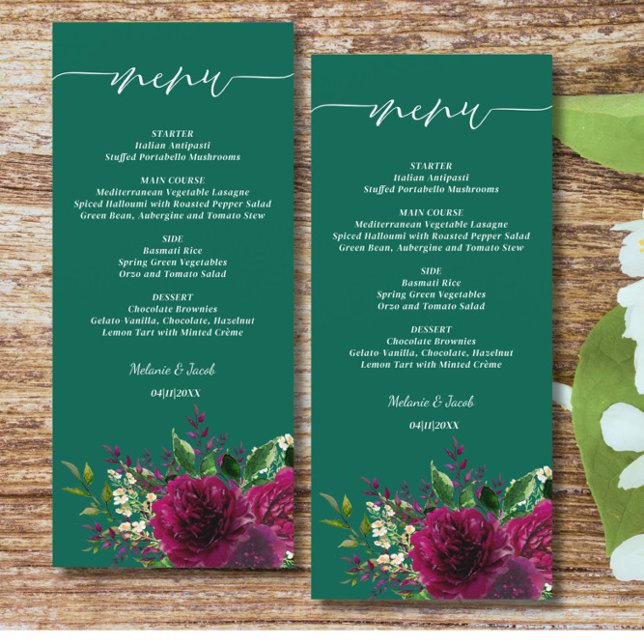 Menu Emerald Green Bourgogne Floral Mariage (Créateur téléchargé)