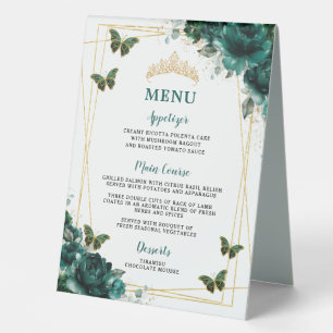 Menü "Emerald Green Floral" mit doppelseitiger Bar Tischaufsteller