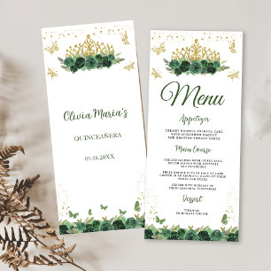 Menu Emerald Green Floral Tiara + Butterfly Quinceanera