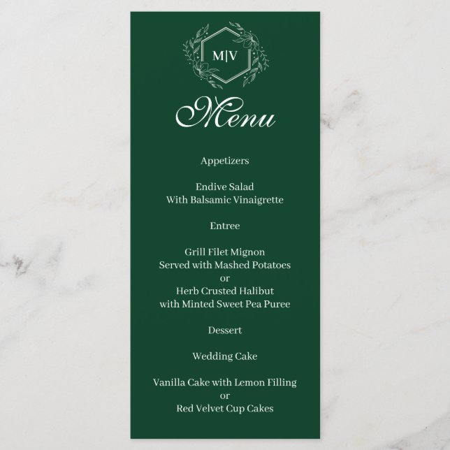 Menu Emerald Green Monogram Crest (Devant)